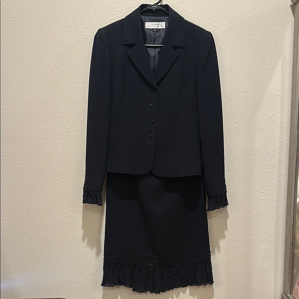 NEW - Tahari Black Blazer & Skirt Suit with Ruffle Cuffs
